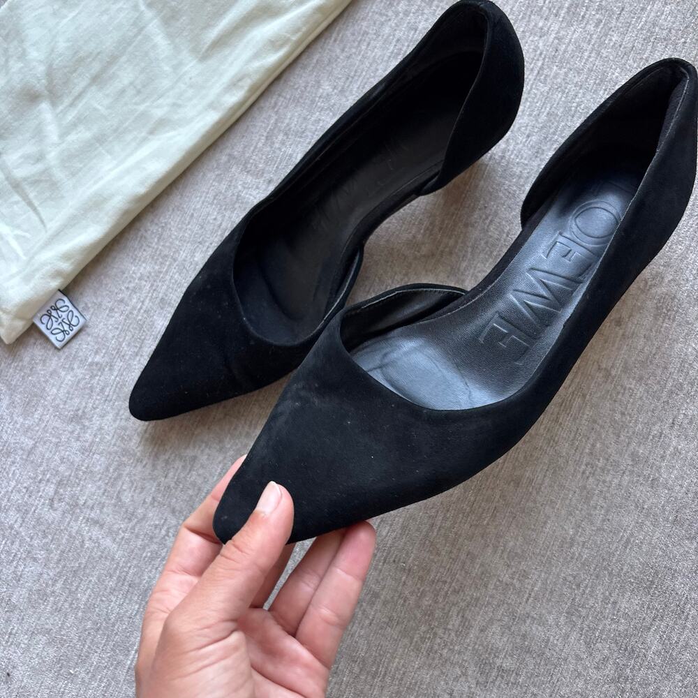 Authentic Loewe Walnut-heel Suede Kitten-heel Black Pumps - Picture 2 of 5